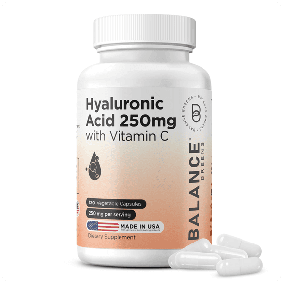 Hyaluronic Acid Supplements 250mg with Vitamin C 50mg Skin Hydration Joint Health 120 Vegan Capsules