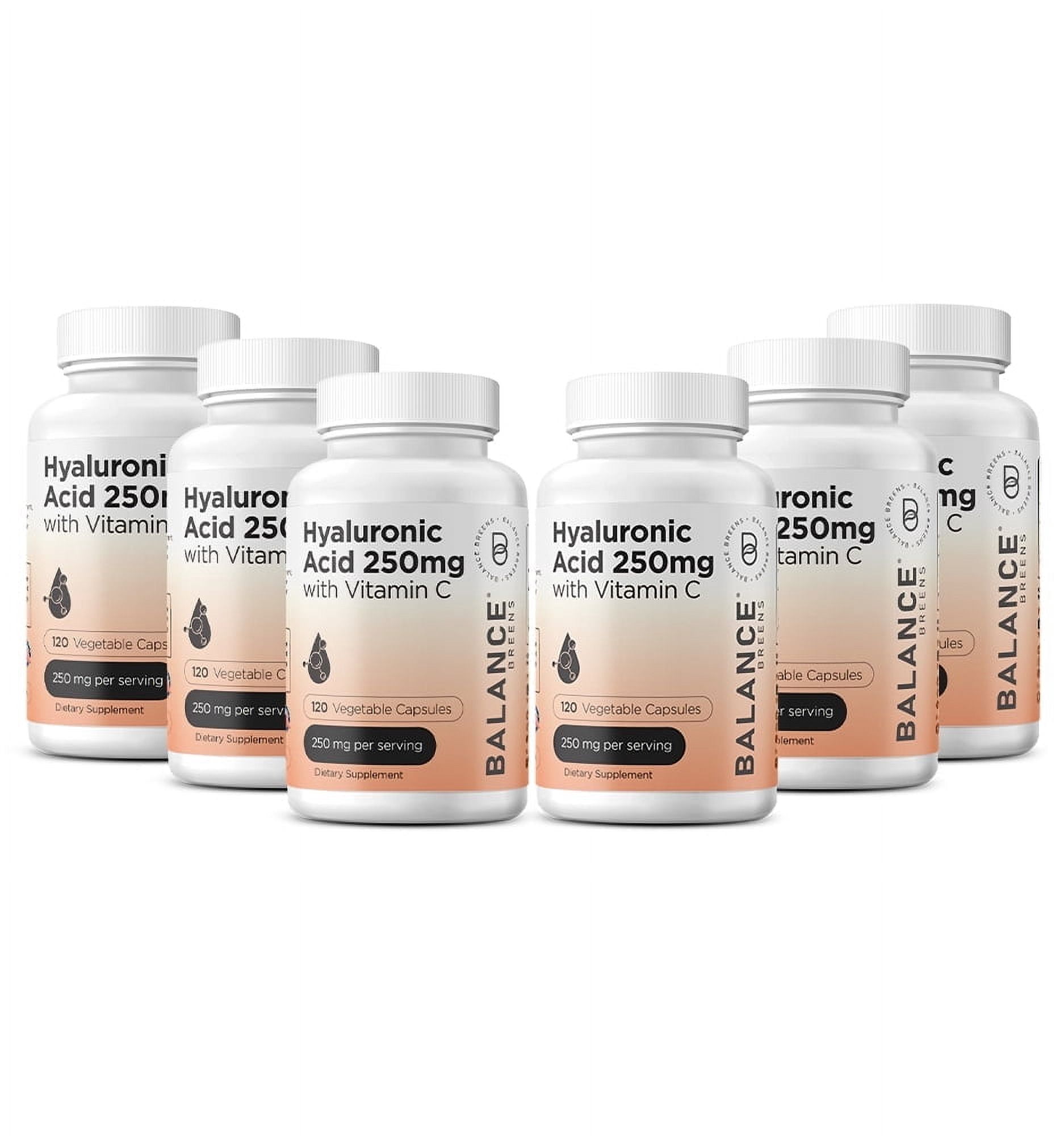 Pure Powder Pure Hyaluronic Acid Supplements 250mg with Vitamin C 50mg - 120 Vegan ...