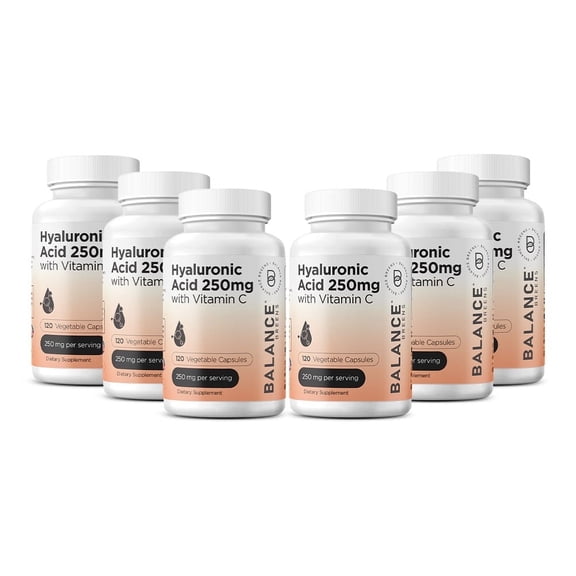 Pure Hyaluronic Acid Supplements 250mg with Vitamin C 50mg - 120 Vegan Capsules - Skin Hydration for Natural Glow - Pure Supplement w/Hair, Nails, Bone & Joint Health Formula