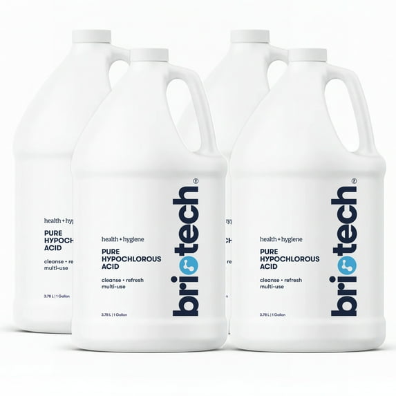 Briotech Pure Hypochlorous, Premium HOCl, Multi-Purpose Solution, 1 Gallon Refill (4 Pack)