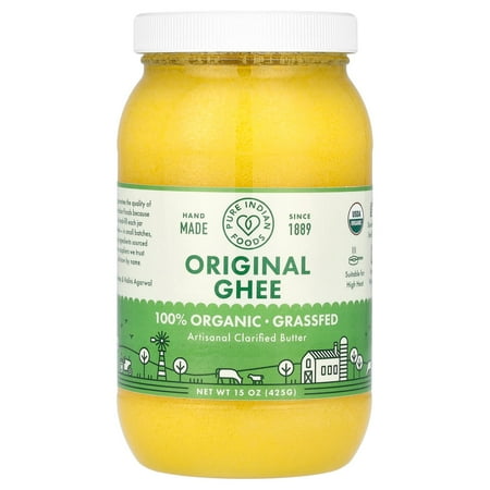 100% Organic Grass-Fed Original Ghee, 15 oz (425 g), Pure Indian Foods