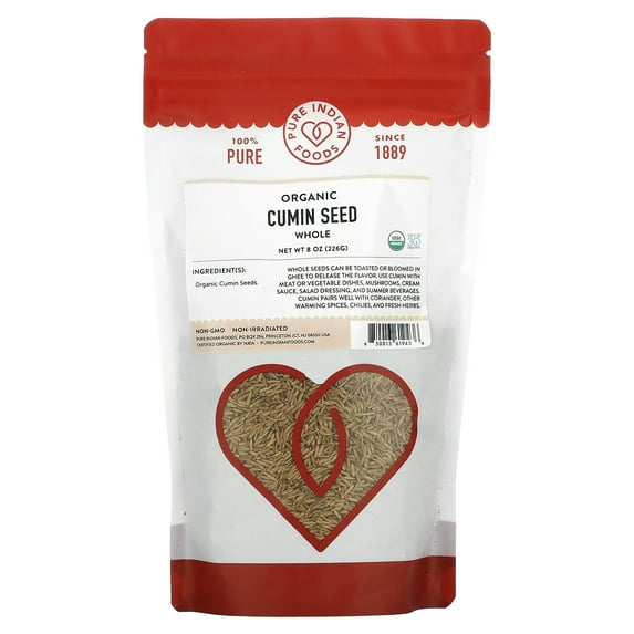 Pure Indian Foods Organic Cumin Seed, Whole, 8 oz (226 g)