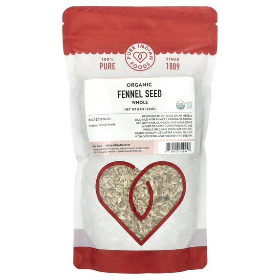 Pure Indian Foods Organic Fennel Seed, Whole, 8 oz (226 g)