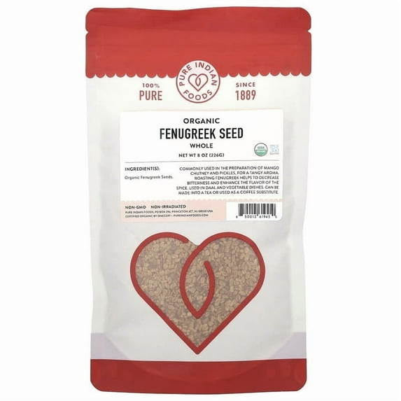 Pure Indian Foods, Organic Fenugreek Seed, Whole, 8 oz Pack of 2