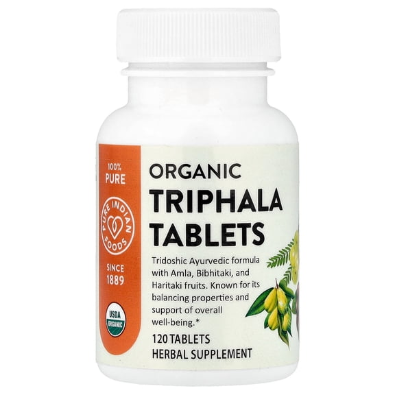 Pure Indian Foods Organic Triphala Tablets, 120 Tablets