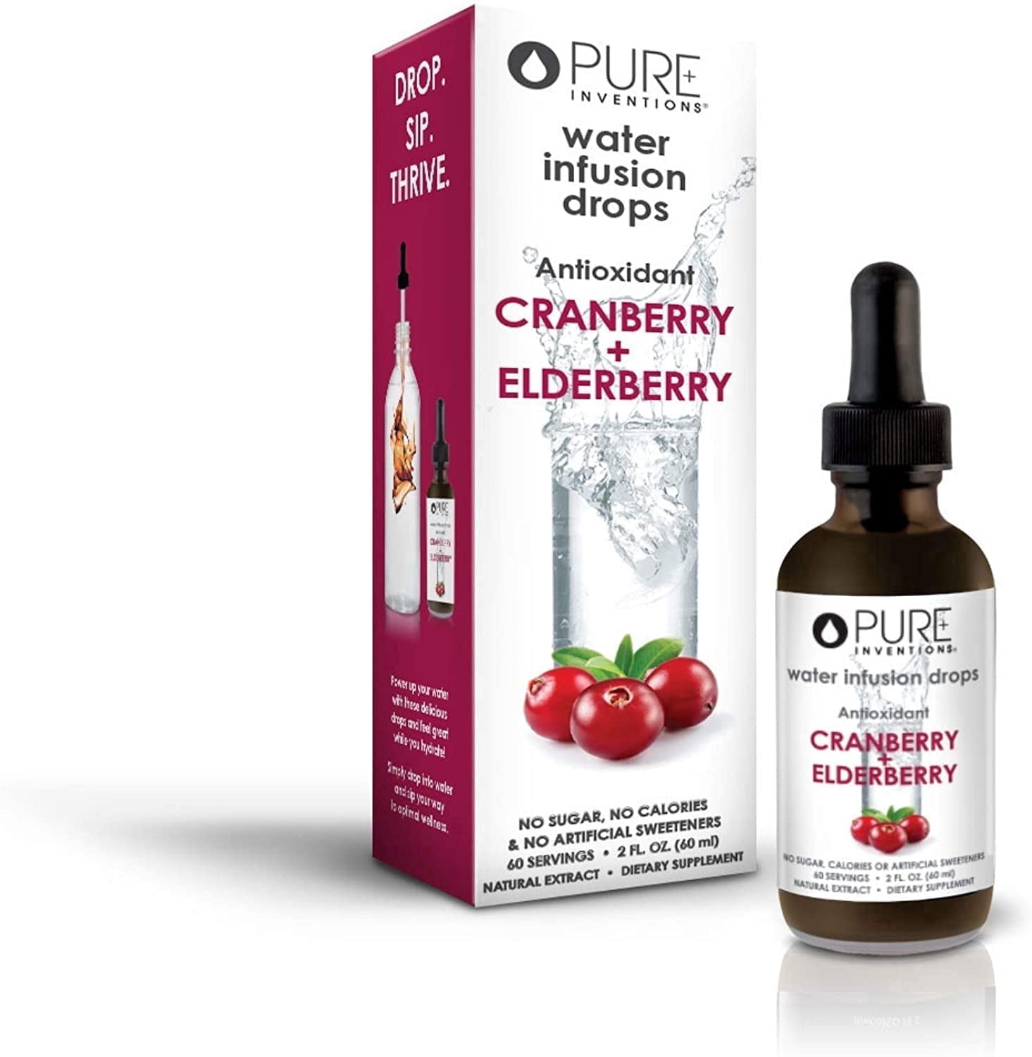 Pure Inventions Raspberry Pure Inventions Water Infusion Drops, Cranberry & Elderberry, 60 ...