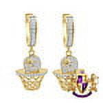Pure Italian Sterling Silver 14K Gold Over Simulated Diamond Basket Ball Sports Hoop Stud Earrings Unisex