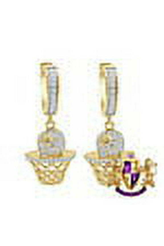 Pure Italian Sterling Silver 14K Gold Over Simulated Diamond Basket Ball Sports Hoop Stud Earrings Unisex
