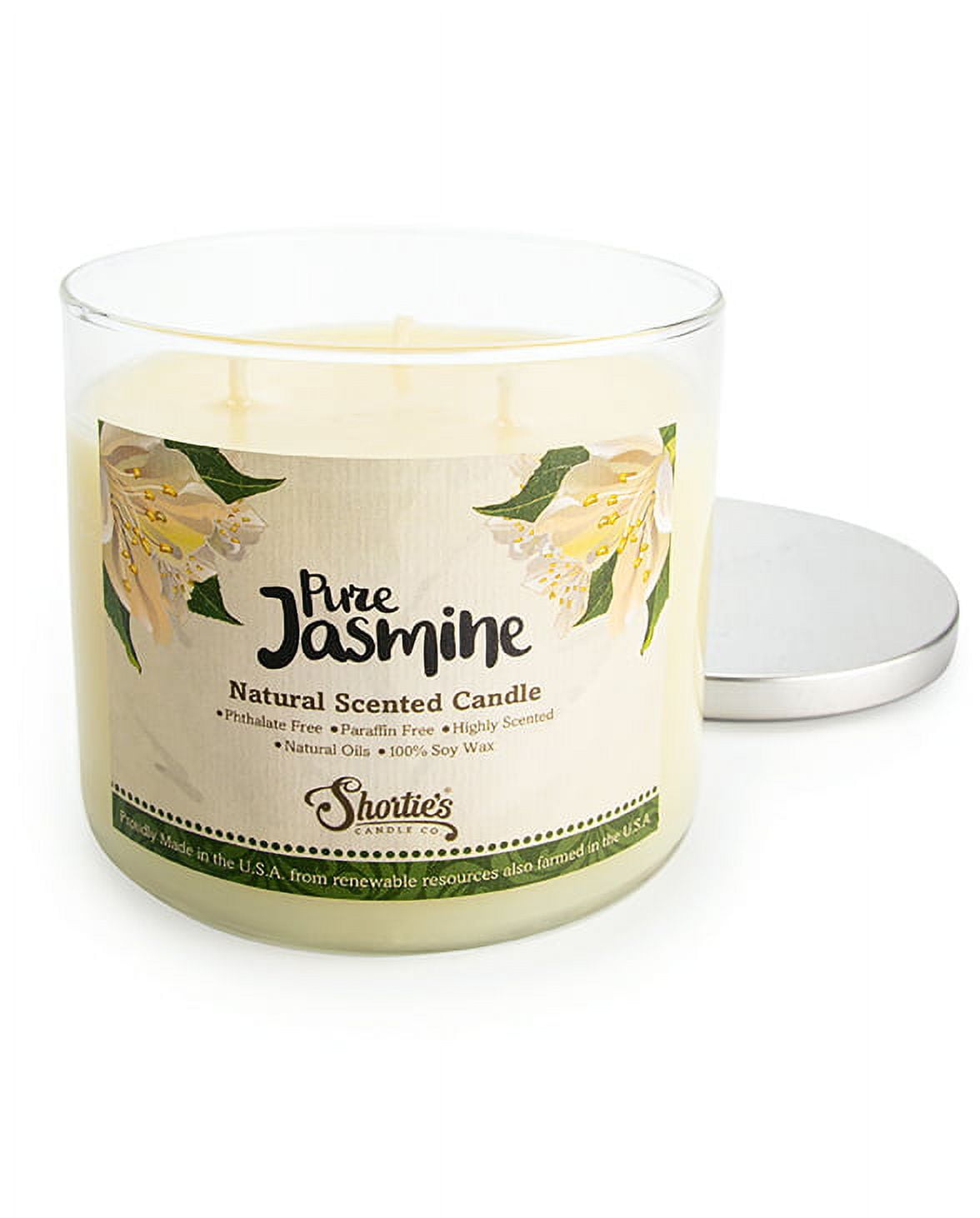 Pure Jasmine Scented 3 Wick Candle - All Natural - Made with 100% Responsibly Sourced Soy and Essential Fragrance Oils - Phthalate & Paraffin Free, Vegan, Non-Toxic