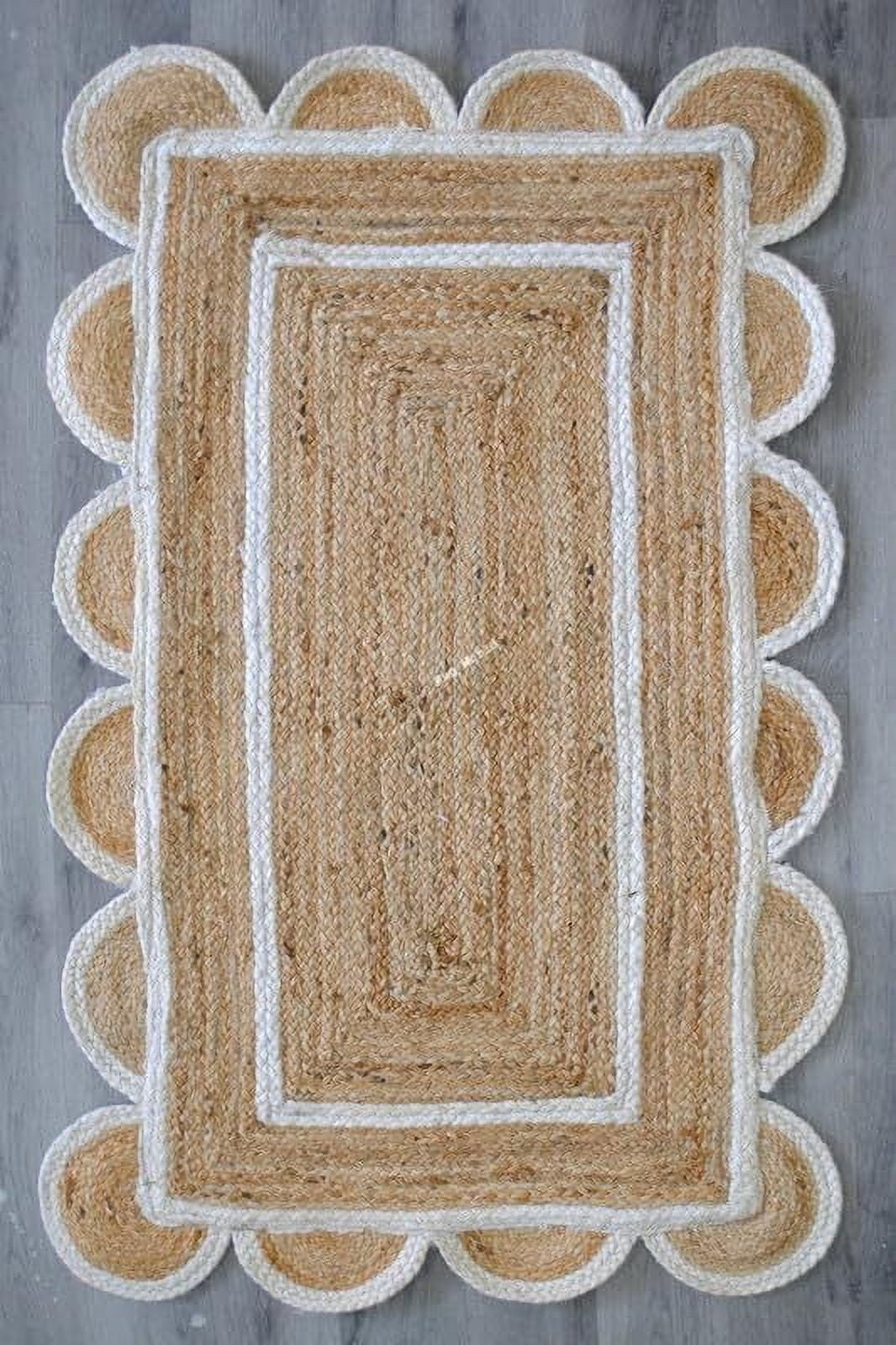 Pure Jute Natural Rug – Beige & White Hand Woven Rug for Bedroom ...