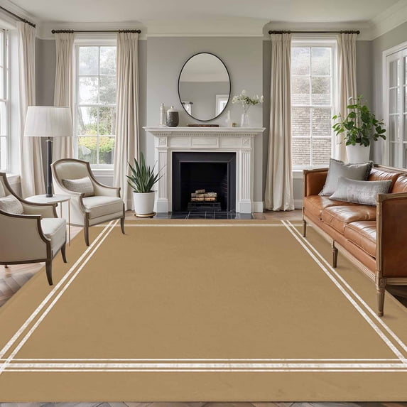 Pure Khaki Area Rug 6x9 FT, Non Slip Living Room Throw Carpet, Simple Solid Color Washable Soft Large Floor Carpet Non-Shedding Rug for Bedroom Dining Room Play Room