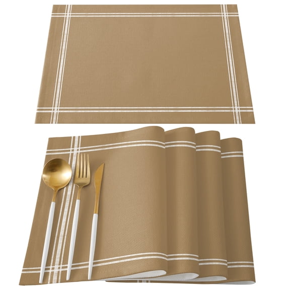 Pure Khaki Placemats Set of 4, Simple Solid Color Placemats for Dining Table, Place Mats for Kitchen Tabletop, Waterproof Wipeable Dining Table Mats Set