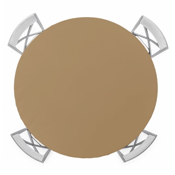 Pure Khaki Round Tablecloth for 45-54 Inch Tables, Fitted Table Cover with Elastic Edge, Simple Solid Color Waterproof Outdoor Table Cloth Protector for Patio Garden Dinner Picnic