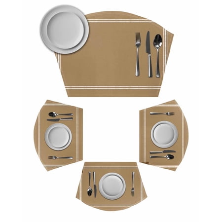 Pure Khaki Wedge Shaped Placemats Set of 2, Cotton Linen Fan Place Mats, Simple Solid Color Washable Table Mats for Holiday Wedding Party Dinning Coffee Tables 11.8"x17.5"