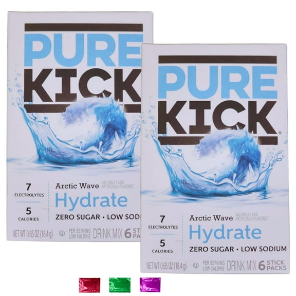 Pure Kick Arctic Wave Hydrate Drink Mix Sticks 2 Boxes 12 Servings Total, Sugar Free Electrolyte Powdered Water Drinks Low Calorie Hydration Boost Workout Travel w/ Snoep in Beperkte Oplage