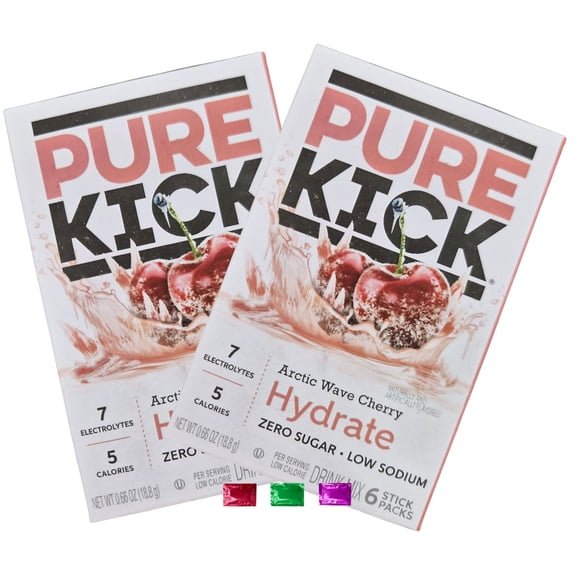 Pure Kick Cherry Hydrate Drink Mix Singles 12 Total Sticks, Electrolytes Zero Sugar Powdered Drink Mixes Packets with Snoep in Beperkte Oplage