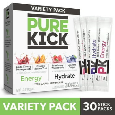 Pure Kick Energy & Hydration Electrolyte Powdered Drink Mix Variety Pack, 30 Count Packets