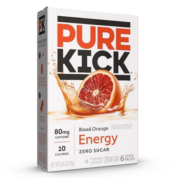 Pure Kick Energy Singles To Go Drink Mix Blood Orange, 3 Boxes With 6 Packets Each -18 Total Servings