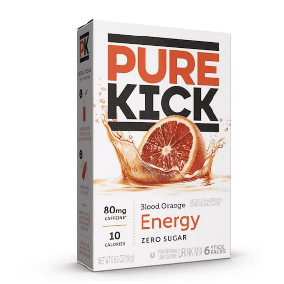 Pure Kick Energy Singles To Go Drink Mix Blood Orange, 3 Boxes with 6 Packets Each -18 Total Servings