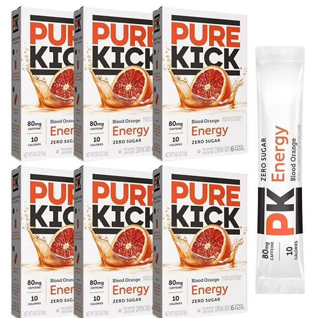 Pure Kick Energy Singles To Go Drink Mix Blood Orange Flavor Low
