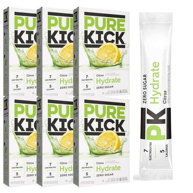 Pure Kick Energy Singles To Go Drink Mix Citrus Flavor, Low Calorie