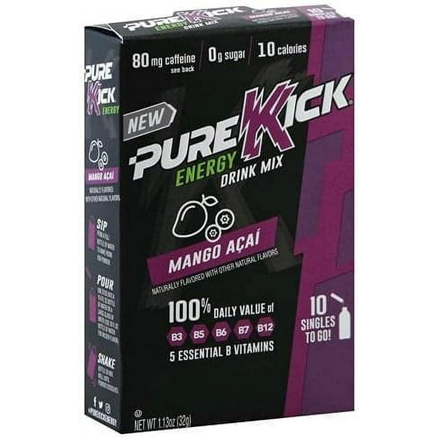 Pure Kick Energy Water Drink Mix, Mango Acai 120 Count SugarFree