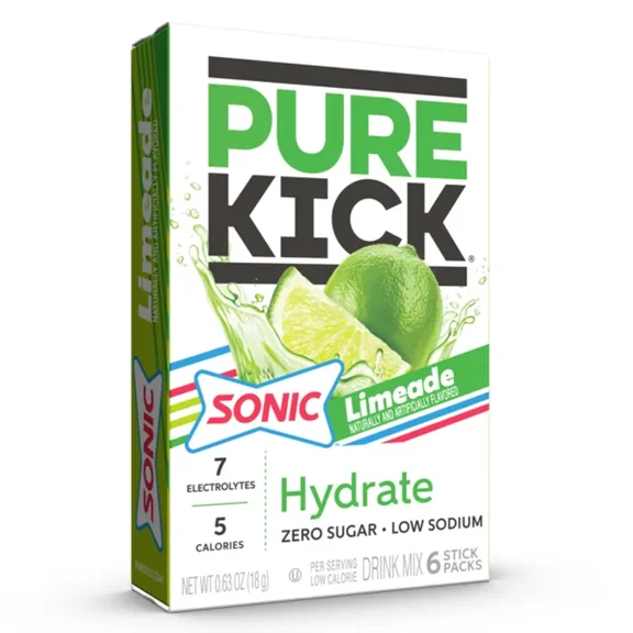 Pure Kick Hydrate Electrolyte & Caffeine Powder Drink Mix Sonic Limeade Pack, 6 Count Packets