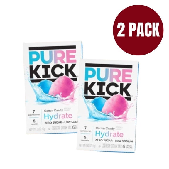 Pure Kick Hydration Cotton Candy Singles To Go Drink Mix, 2 Boxes (12 Total Packets)  Zero Sugar Water Flavoring, Low Calorie Electrolyte Drink Mix