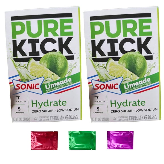 Pure Kick Limeade Hydration Drink Mix Singles to Go(Box of 2), Zero Sugar Sonic Hydrate Water Enhancer Drink Mix Packets Powder Stick Beverages w/Bonus Snoep in Beperkte Oplage