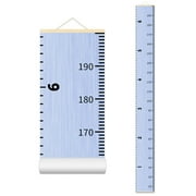 Pure Kid Growth Chart Wood Grain Blue Pink Purple Height Measurement Ruler with Scroll Hanging Ready to Hang for Children Nursery Decor