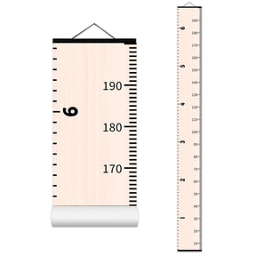 Pure Kid Growth Chart Wood Grain Blue Pink Purple Height Measurement Ruler with Scroll Hanging Ready to Hang for Children Nursery Decor