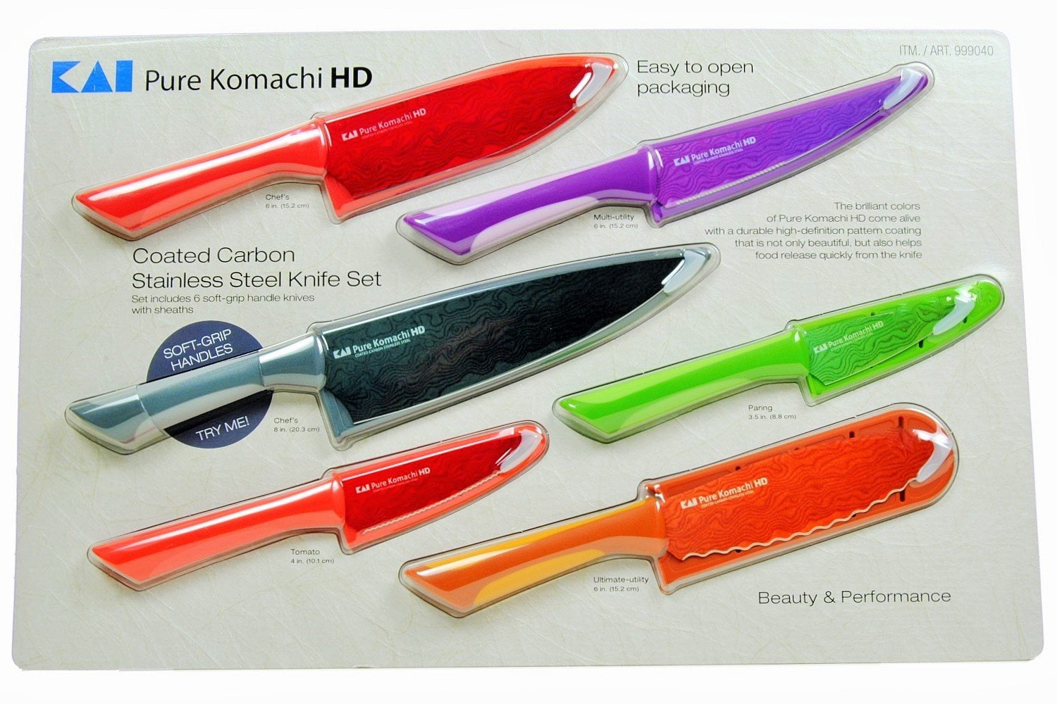 Pure Komachi HD - 6 Coated Carbon Stainless Steel Knives with Matching Sheaths