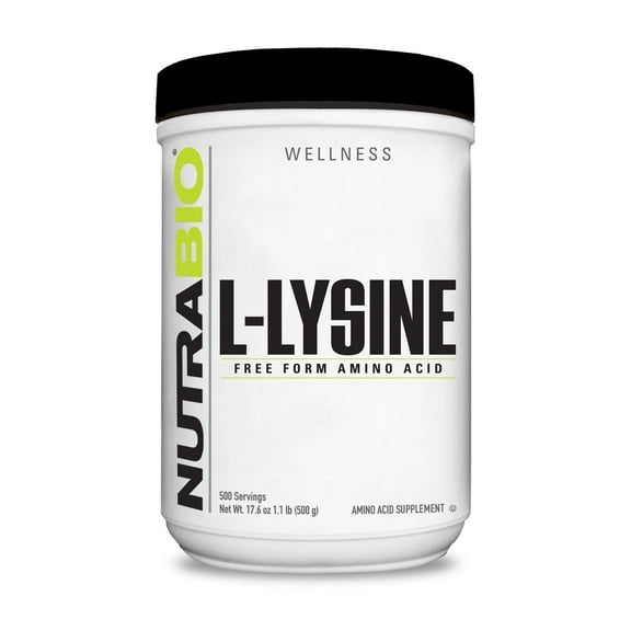 NutraBio L-Lysine Powder 500g  Essential Amino Acid for Protein Metabolism, Collagen Support, & Immune Health  Pure, Unflavored, Non-GMO, Vegan- 500 Servings