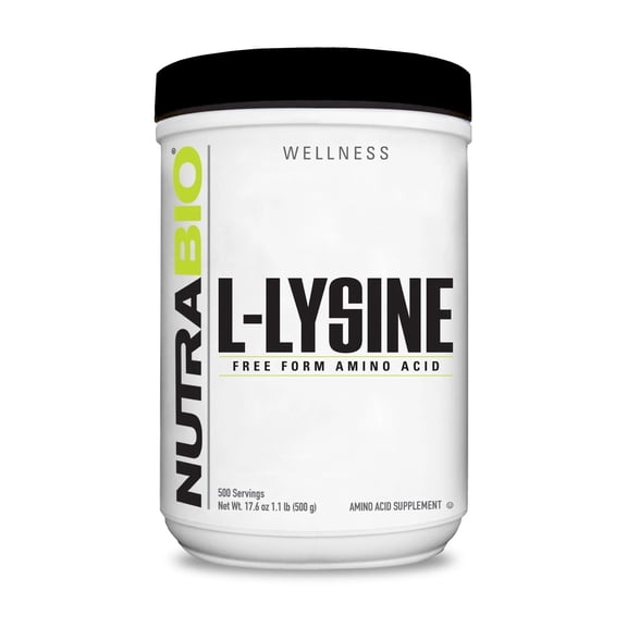 NutraBio L-Lysine Powder 500g Essential Amino Acid for Protein Metabolism, Collagen Support, & Immune Health Pure, Unflavored, Non-GMO, Vegan- 500 Servings