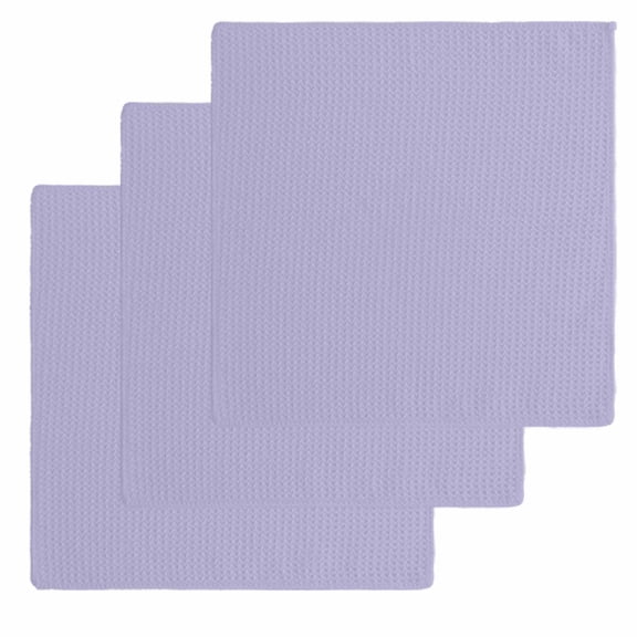 Pure Lavender Dish Towels Set, Waffle Weave Kitchen Towels 3 Pieces, Simple Solid Color Microfiber Hair Face Bath Tea Towel Absorbent Quick Drying Cleaning Dish Cloths, 12"x12"