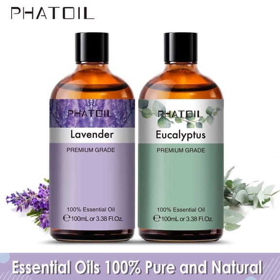 PHATOIL  Lavender and Eucalyptus Oil Set,Essential Oils for Skin,Diffuser,Hair,Home Diffuser,Aromatherapy,Candle and Soap Making,Air Purifier,100ML