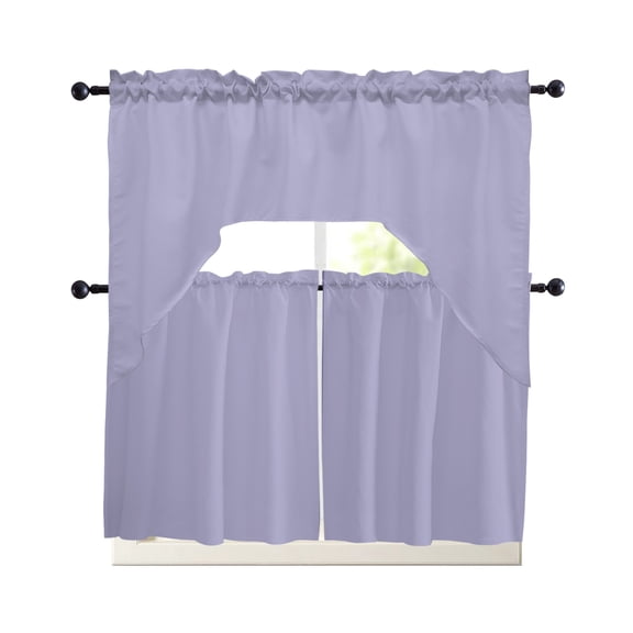 Pure Lavender Kitchen Curtains Set for Windows 3 Piece Cafe Curtains 24 Inch Length Swag Curtains Valances and Tier Set Simple Solid Color Drapes for Bedroom Bathroom Living Room