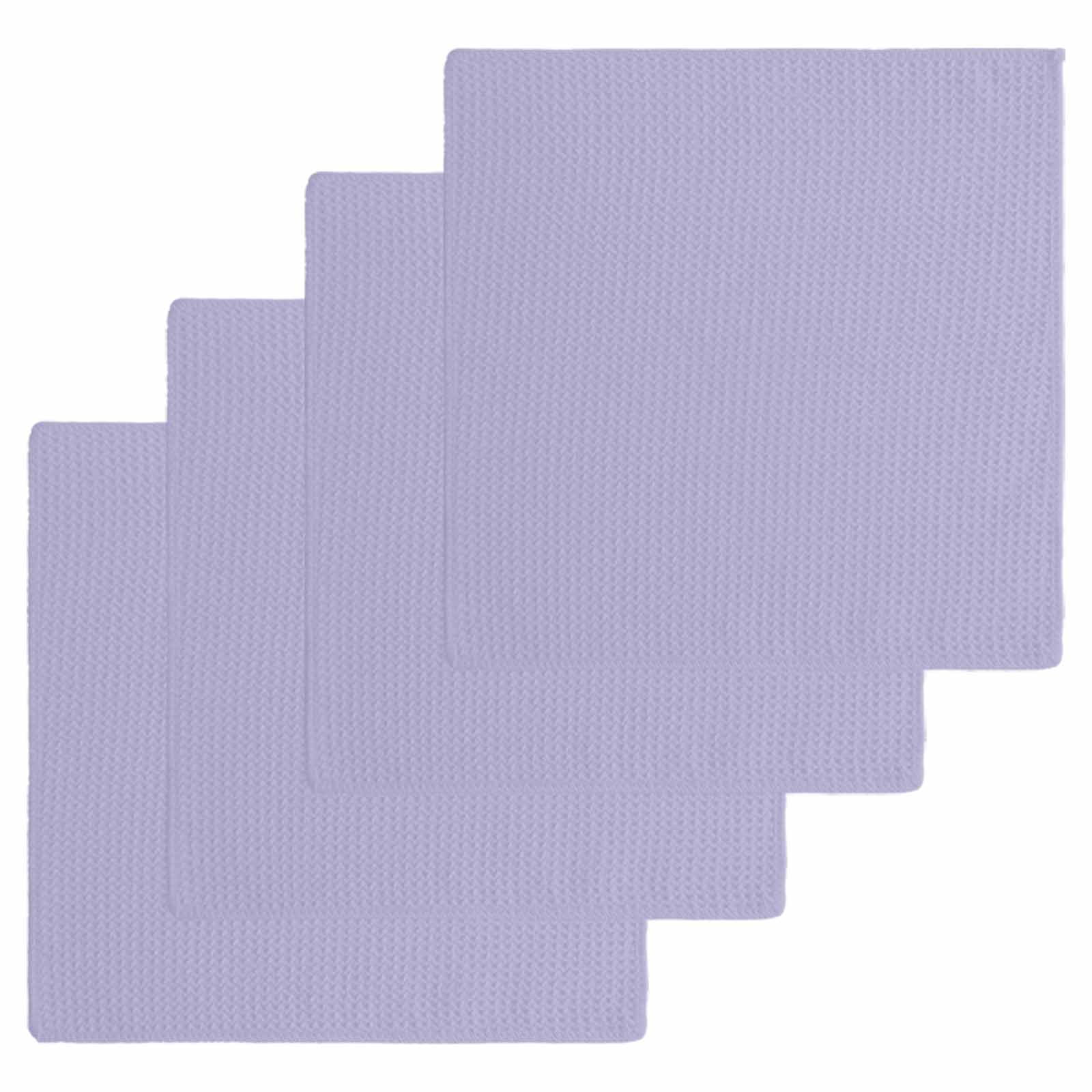 Pure Lavender Kitchen Dish Towels for Drying Dishes Set of 4, Simple Solid Color Waffle Weave Microfiber Hand Tea Bathroom Towels Quick Dry & Absorbent Towel 12x12