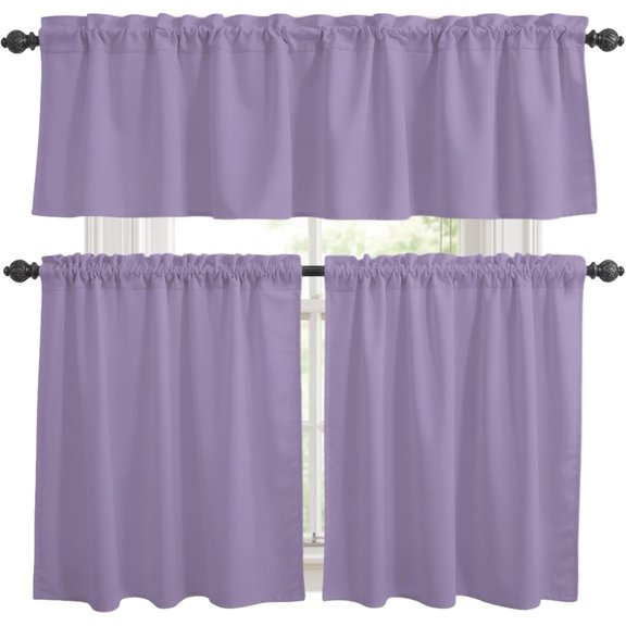 Pure Lavender Purple Kitchen Curtains Set, Tier Curtain 24 Inches Length, Solid Color Minimalist Art Window Treatment Valance and Tiers Set Decor for Living Room/Bedroom