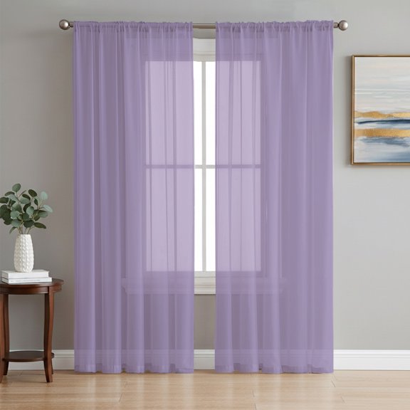 Pure Lavender Purple Semi Sheer Curtains 72 Inch Length 2 Panels Set, Modern Solid Color Minimalist Art Sheer Kitchen Curtain Privacy Voile Window Curtain for Living Room Bedroom Rod Pocket Drapes