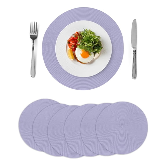 Pure Lavender Round 15 Inch Placemats Set of 6, Simple Solid Color HeatResistant Non Slip Place Mats for Dining Table, Wipeable Braided Kitchen Table Mats for Housewarming