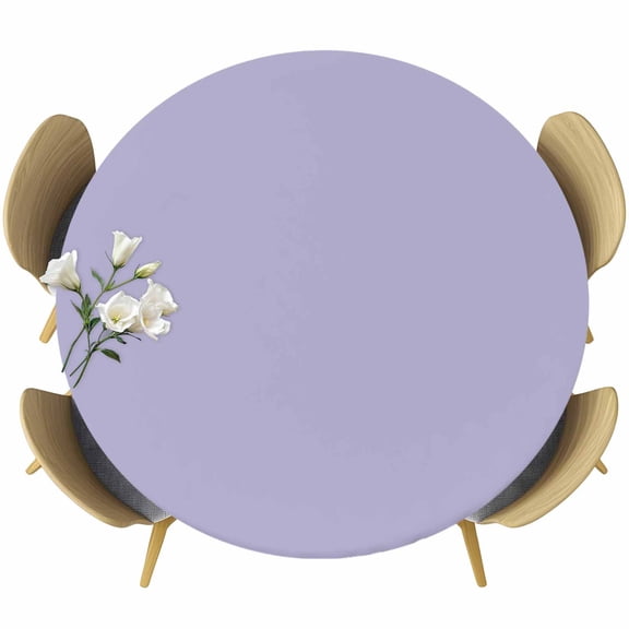 Pure Lavender Table Cloth, Round Fitted Tablecloths with Elastic Edge, Simple Solid Color Wipeable Waterproof Table Cover for Kitchen Wedding 55-60 Inches