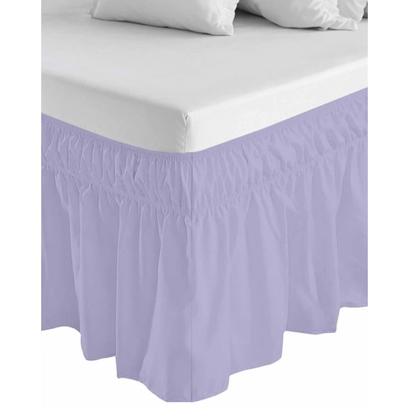 Pure Lavender Wrap Around Bed Skirts for Queen Bed 18" Drop, Bed Skirt with Adjustable Elastic Belt Dust Ruffle Bed Valance for Bedroom Hotel Luxury Simple Solid Color Bed Frame Cover