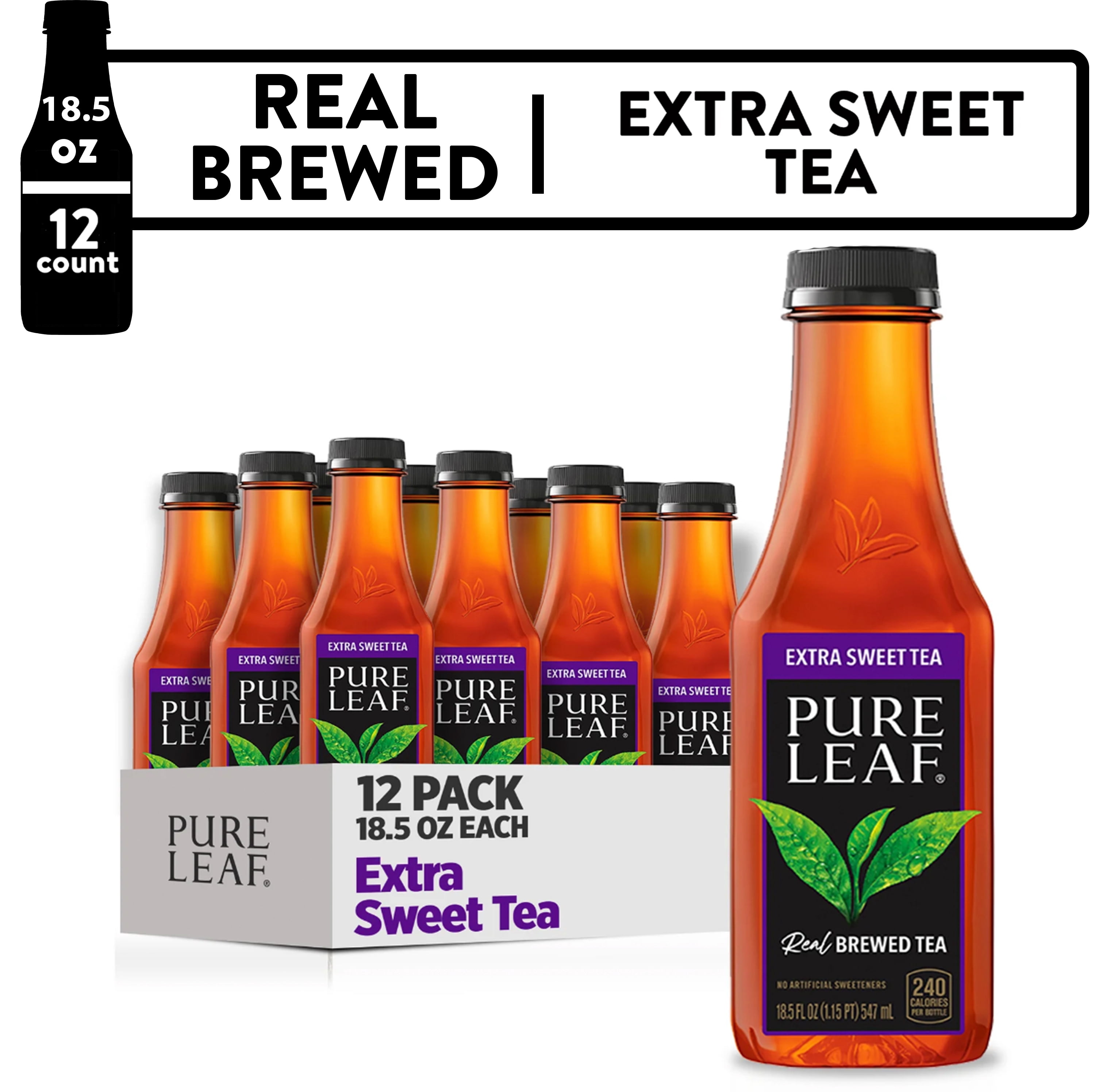 Pure Leaf Real Brewed Extra Sweet Iced Tea, 18.5 fl oz, 12 Pack Bottles ...