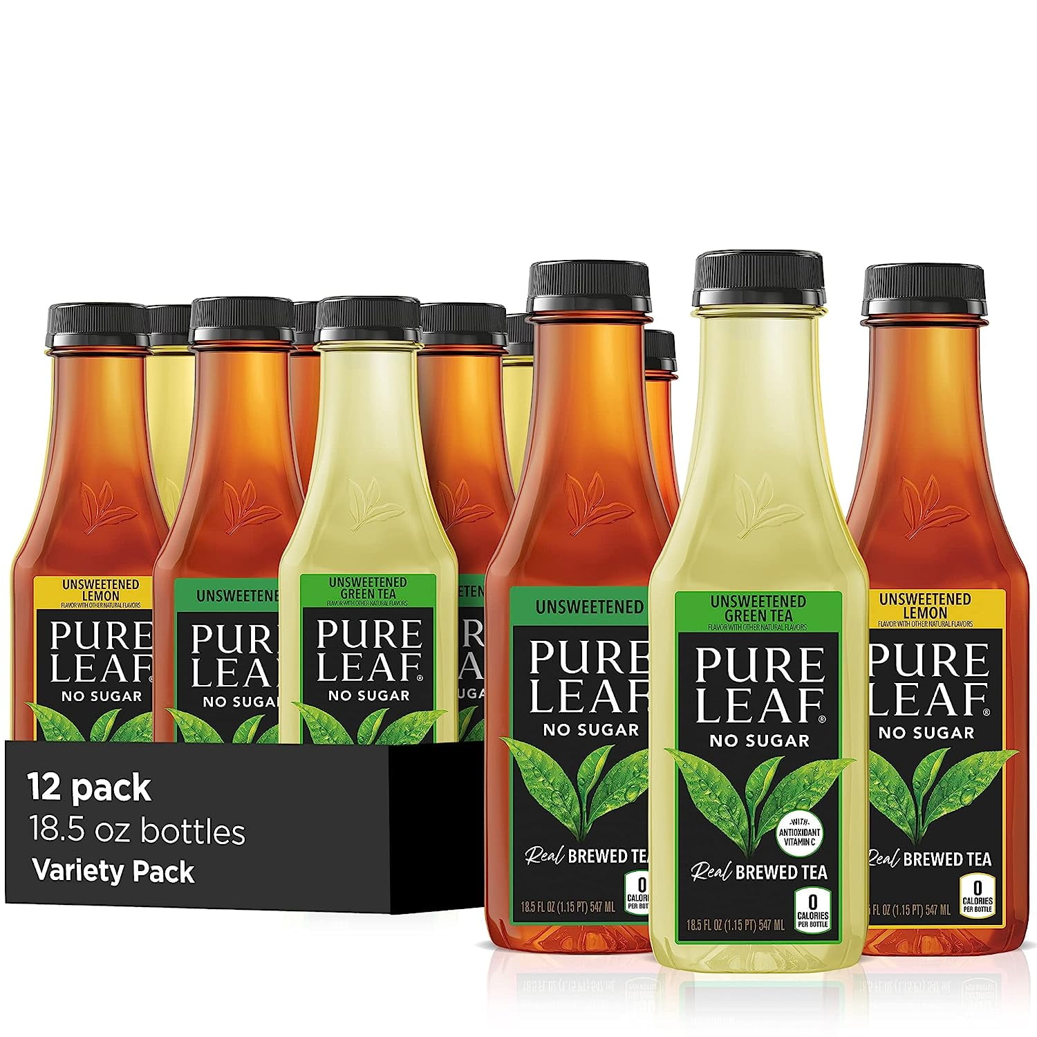 Pure Leaf Iced Tea, Unsweetened, Variety Pack, 18.5 fl oz, 12 Ct