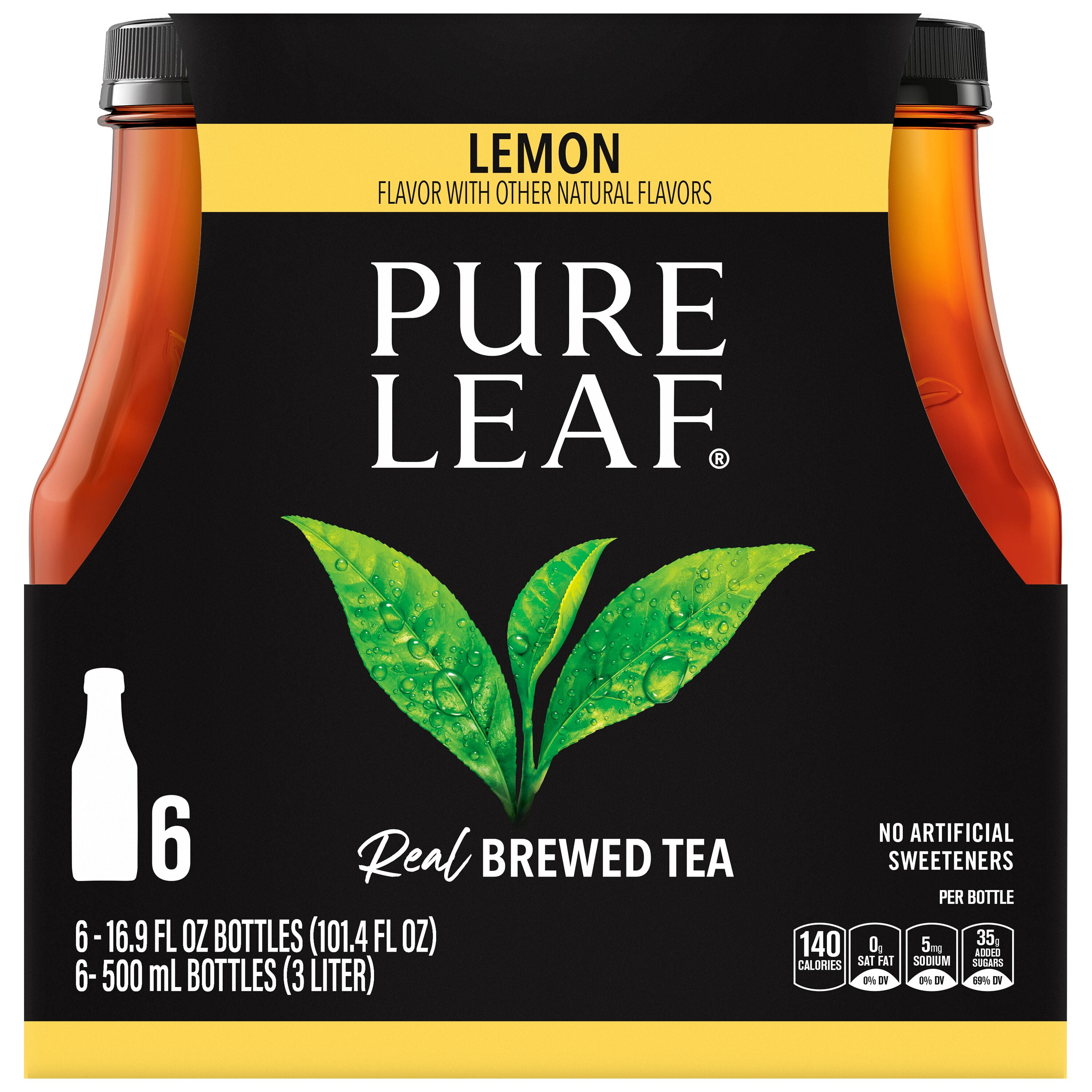 Pure Leaf Lemon Black Iced Tea, Bottled Tea Drink, 16.9 fl oz, 6 Pack