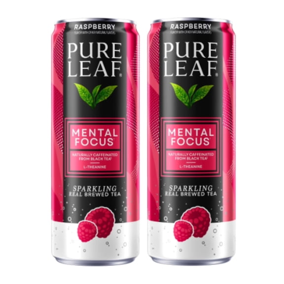 Pure Leaf Mental Focus Sparkling Tea, Raspberry Flavor, 12 fl oz Cans (2 Pack)