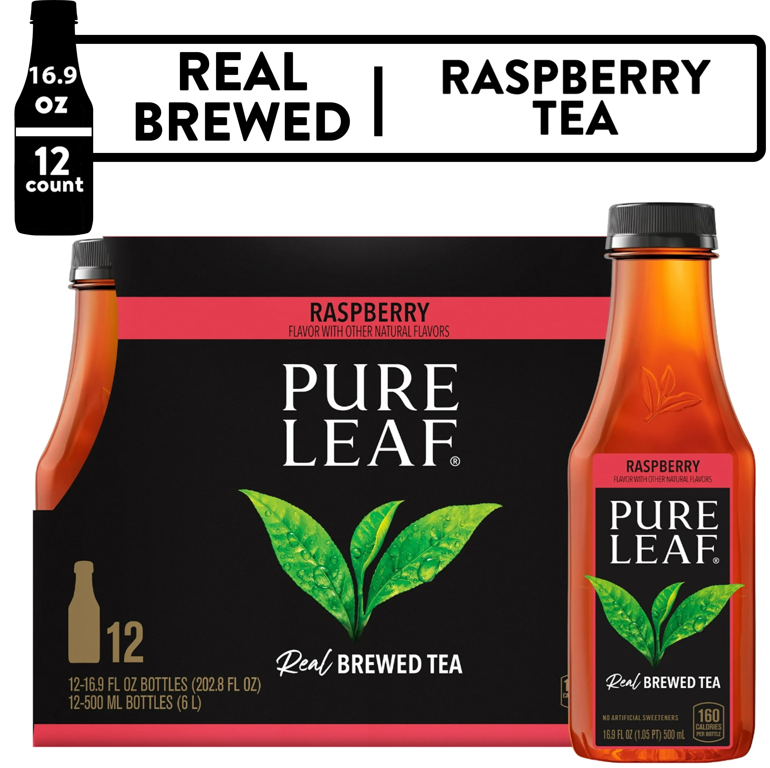 Pure Leaf Real Brewed Raspberry Iced Tea, No Artificial Flavors, 16.9 ...