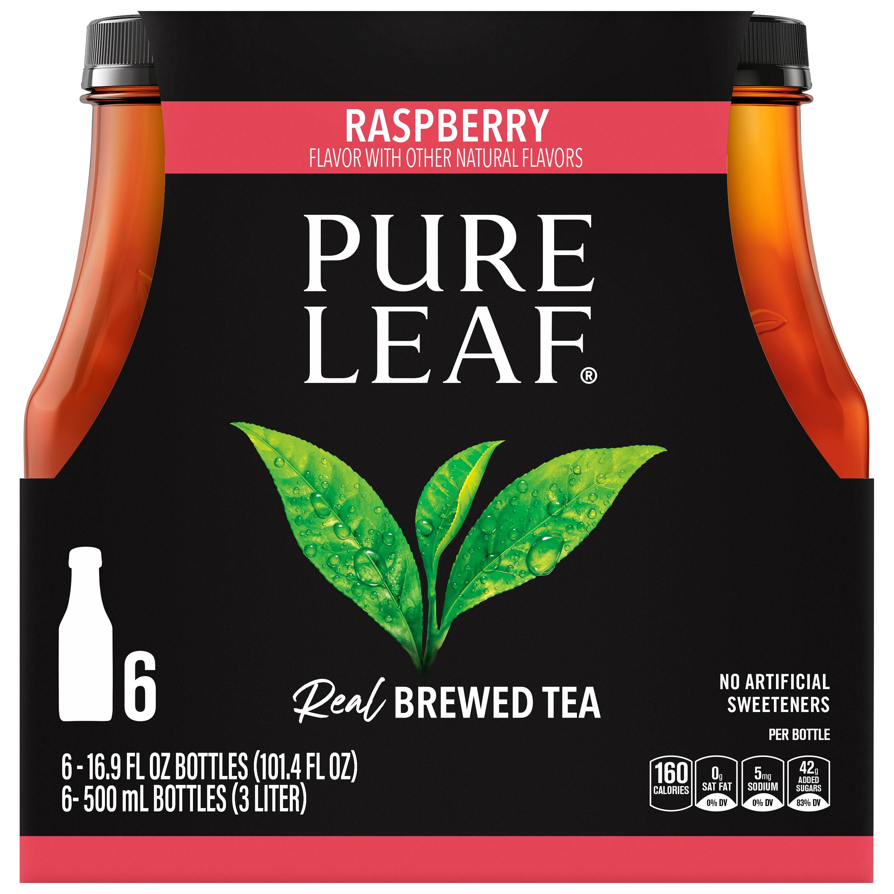 Pure Leaf Raspberry Real Brewed Iced Tea, Bottled Tea Drink, 16.9 oz, 6 Bottles