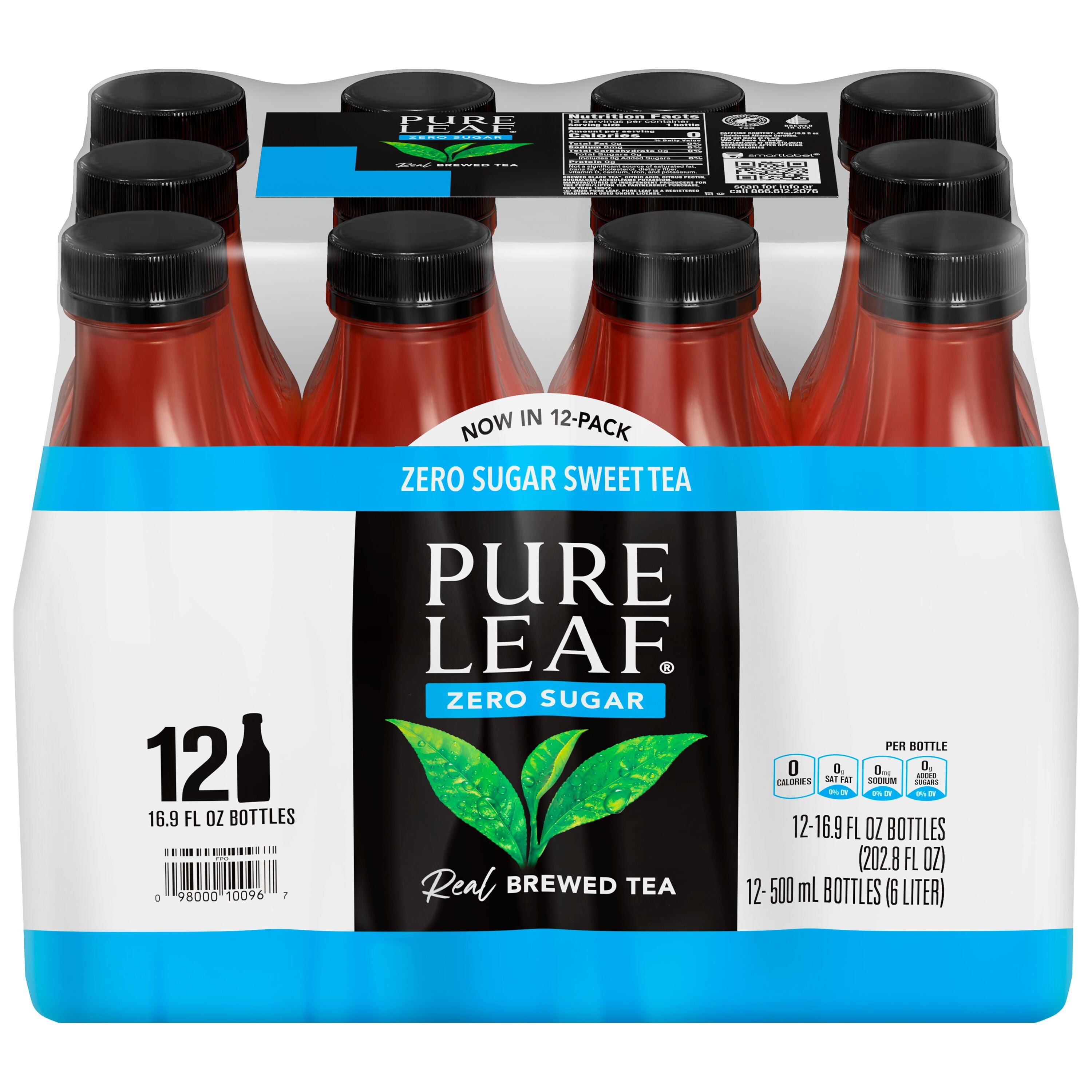 Pure Leaf Zero Sugar Real Brewed Iced Tea Sweet Tea, 16.9 fl oz, 12 Count